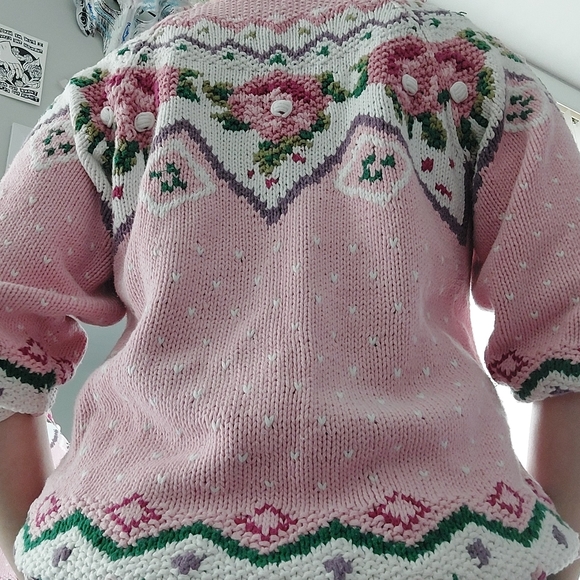 Vintage Lady Footlocker Knit Floral Cottagecore Sweater - Picture 4 of 5